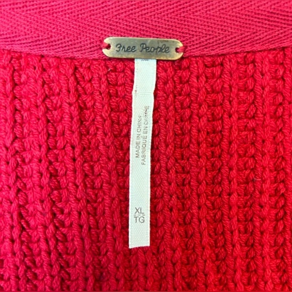 Free People All Day Long Red Chunky Knit V Neck Slouchy Women’s Sweater Cable - Picture 8 of 11